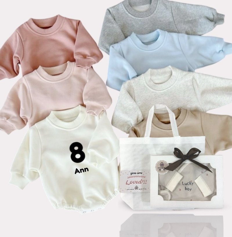 Customizable Plush Long-Sleeve Onesie - Month Edition 66-100cm - Parent-Child Clothing - Cotton & Hemp 