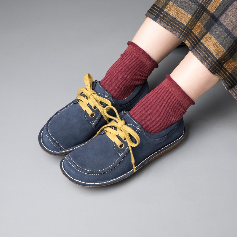 [3M Waterproof Leather] Craftsman Smile Big Toe Shoes_Dark Blue - รองเท้าหนังผู้หญิง - หนังแท้ สีน้ำเงิน