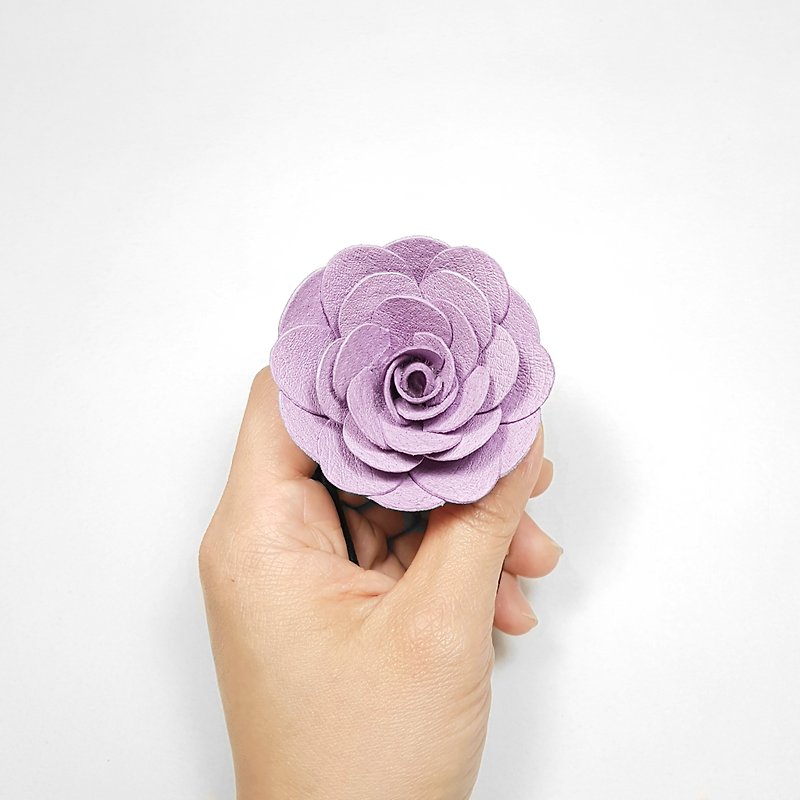 Leather flower hair tie_L size_lilac - Hair Accessories - Genuine Leather Purple
