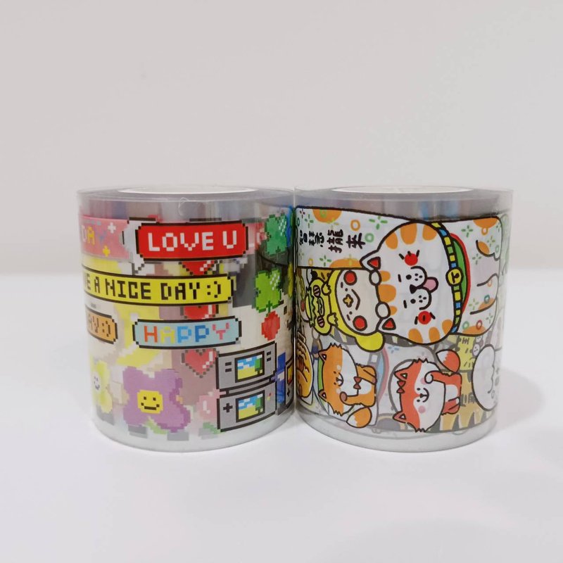 像素/招財貓PET膠帶捲-兩款 - 紙膠帶/和紙/PET - 塑膠 多色