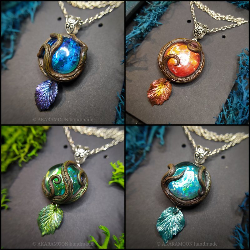 Fantasy forest necklase from polymer clay and glass | faeriecore & goblincore - 項鍊 - 其他材質 多色