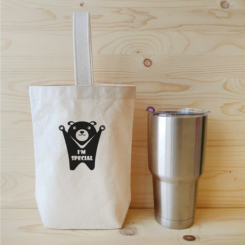 Small tote bag_Taiwan unique animal collection - Beverage Holders & Bags - Cotton & Hemp Black