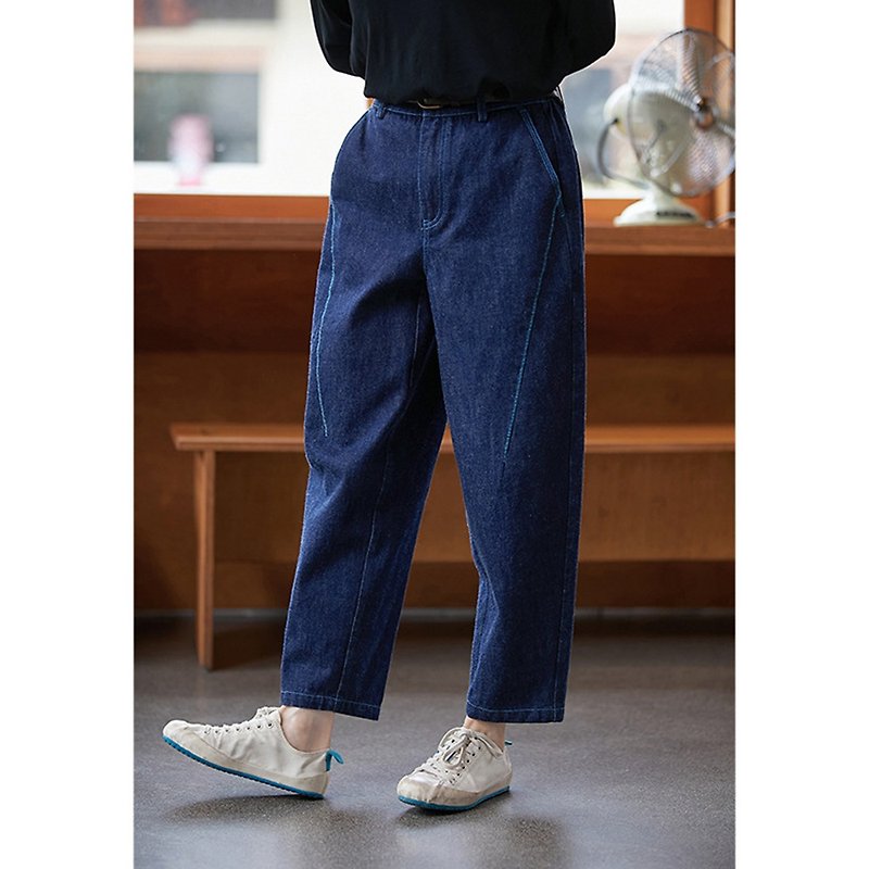 Indigo cotton elastic waist carrot skinny jeans - กางเกงขายาว - ผ้าฝ้าย/ผ้าลินิน 