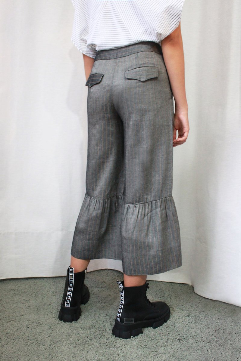 Light Collection _ Cut cropped pleated pants - กางเกงขายาว - ผ้าฝ้าย/ผ้าลินิน 