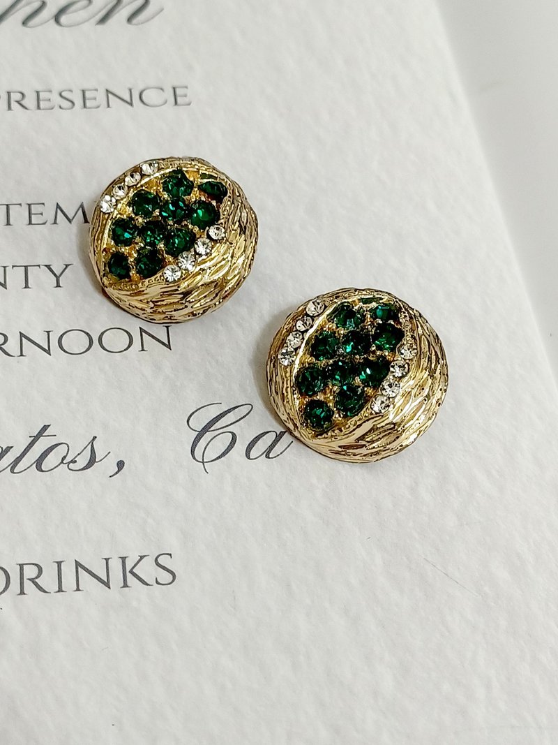 vintage jewelry  典雅金色阿拉伯風萊茵 夾式耳環 - 耳環/耳夾/耳骨夾 - 其他金屬 
