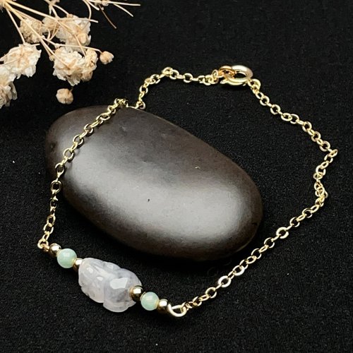 瓔珞珠寶盒 E.L.Jewelry Box 冰飄烏雞翡翠貔貅14K包金手鍊 | 天然緬甸玉翡翠A貨