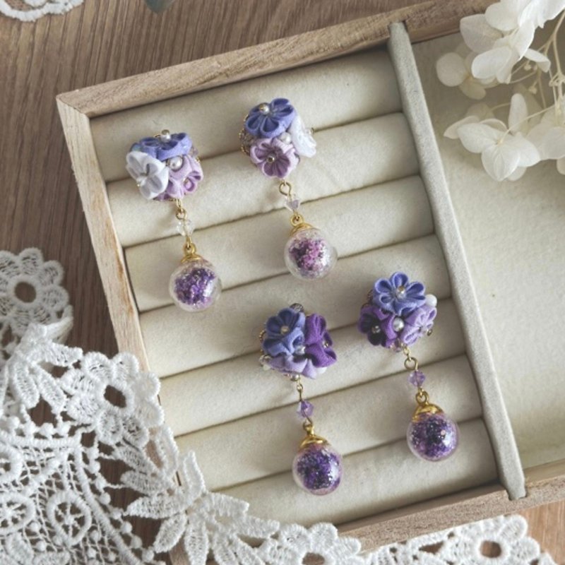 Purple Style - Purple Hydrangea Earrings - - ต่างหู - ผ้าฝ้าย/ผ้าลินิน สีม่วง
