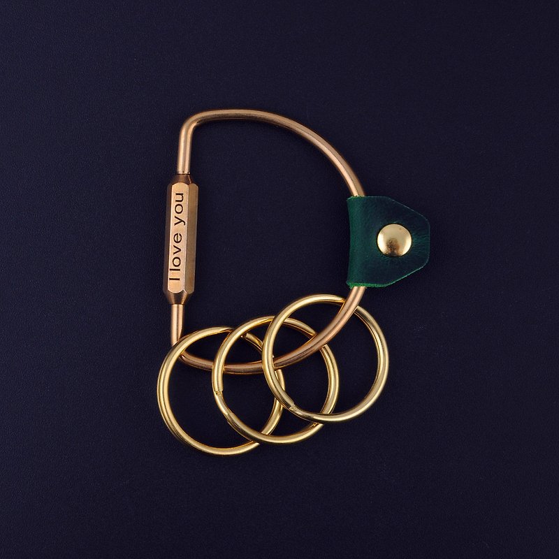 Brass D-shaped key hanging buckle, cowhide buckle, anti-lost key ring, free customized souvenir - ที่ห้อยกุญแจ - หนังแท้ 