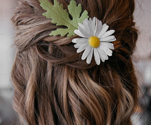 FloralLuxury Set White Daisies Hair Pin Accessories - Daisy Flower Hair Clips - Camomile Hair Decoration - Floral Bobby Pin - Girls Hair Accessories