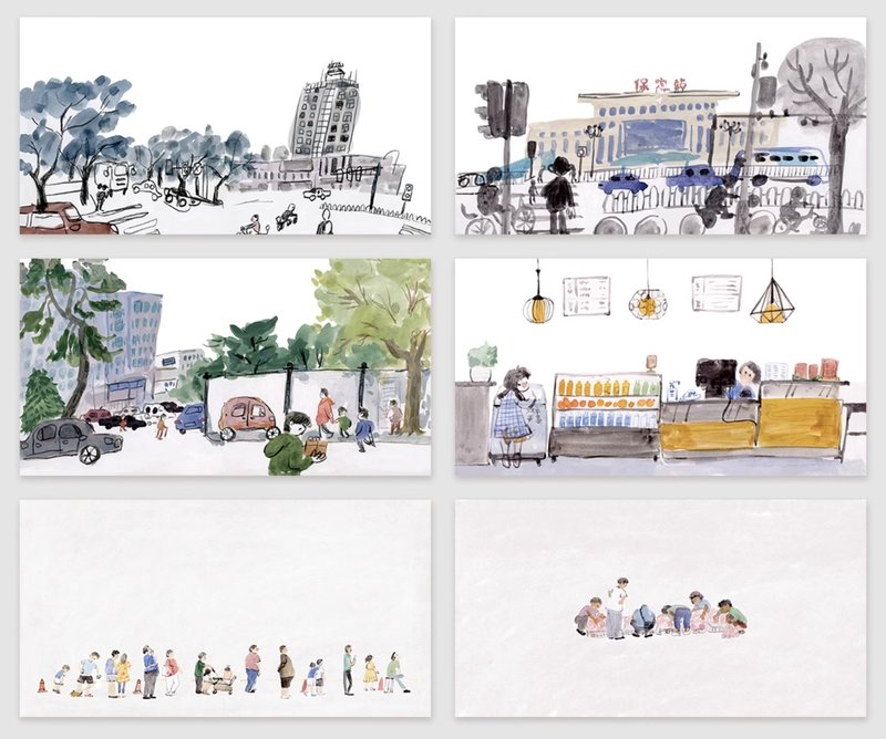 Street Corner Watercolor Travel Notes Set Collage Cards - กระดาษโน้ต - วัสดุอื่นๆ หลากหลายสี