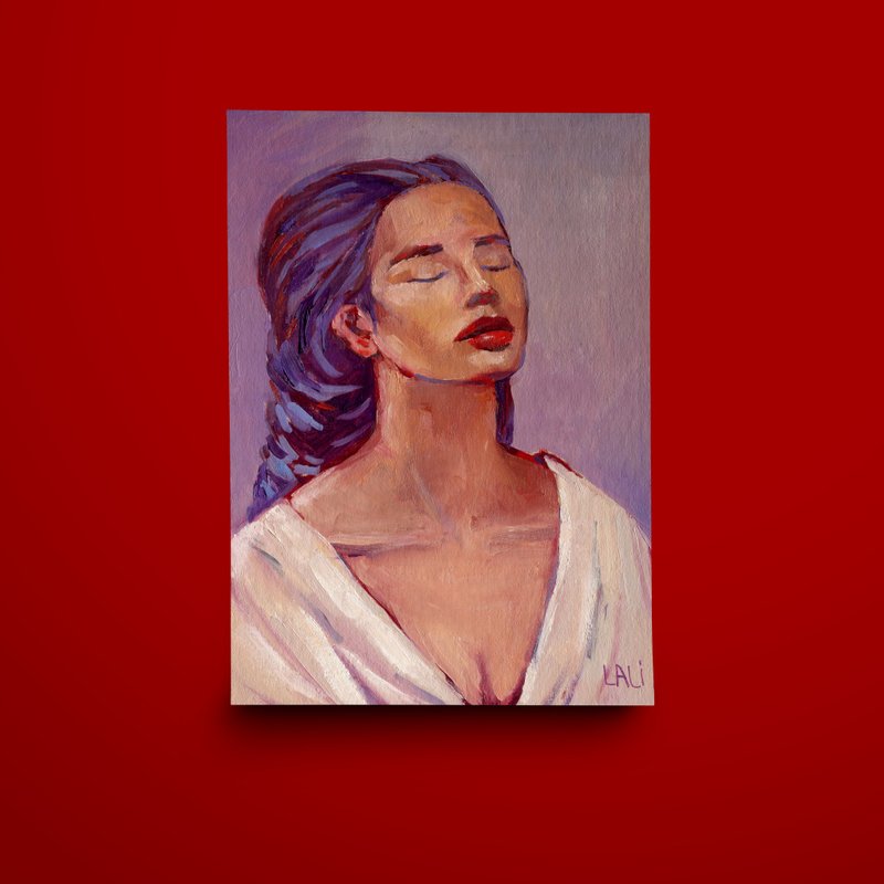 Sexy Woman Original Oil Painting Woman Body Painting 20x15cm Portrait of a lady - Illustration, Painting & Calligraphy - Other Materials Brown