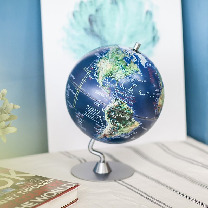 SkyGlobe 10-inch satellite original metal base globe (Chinese and English) - Items for Display - Plastic Blue
