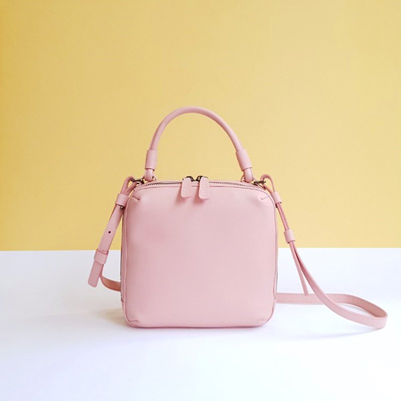 Audrey Leather Box Bag in Blush - Messenger Bags & Sling Bags - Genuine Leather Pink