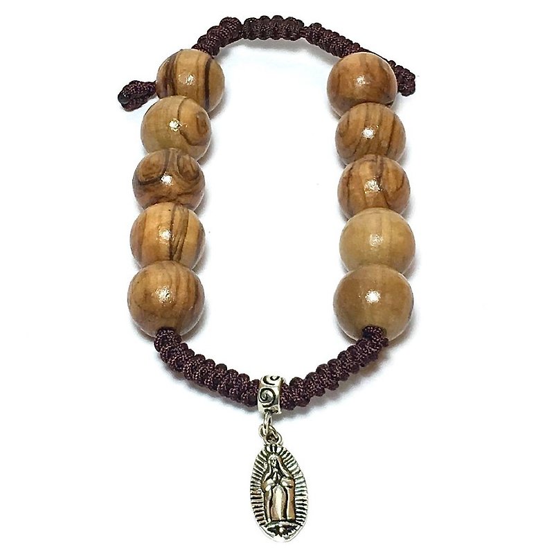 Israel imported olive wood rosary bracelet Virgin Mary 16mm 8251603 - Bracelets - Wood Brown