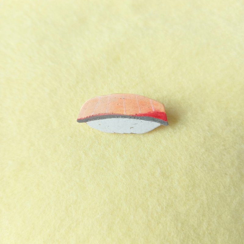 Weird brooch, yellowtail sushi, sushi, hamachi - Brooches - Plastic Khaki