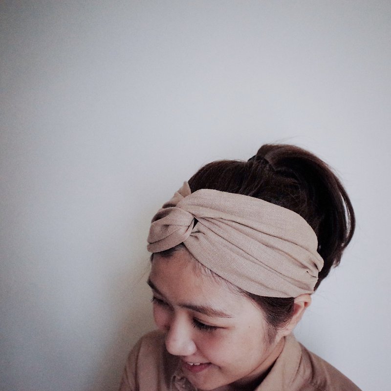 Carol elastic Wide / handmade hair band - Hair Accessories - Cotton & Hemp Khaki