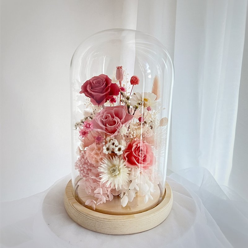 SEE Floral Design Permanent Flowers/Everlasting Flowers-True Love Permanent Pink Rose Glass Flower Cup - ช่อดอกไม้แห้ง - พืช/ดอกไม้ 