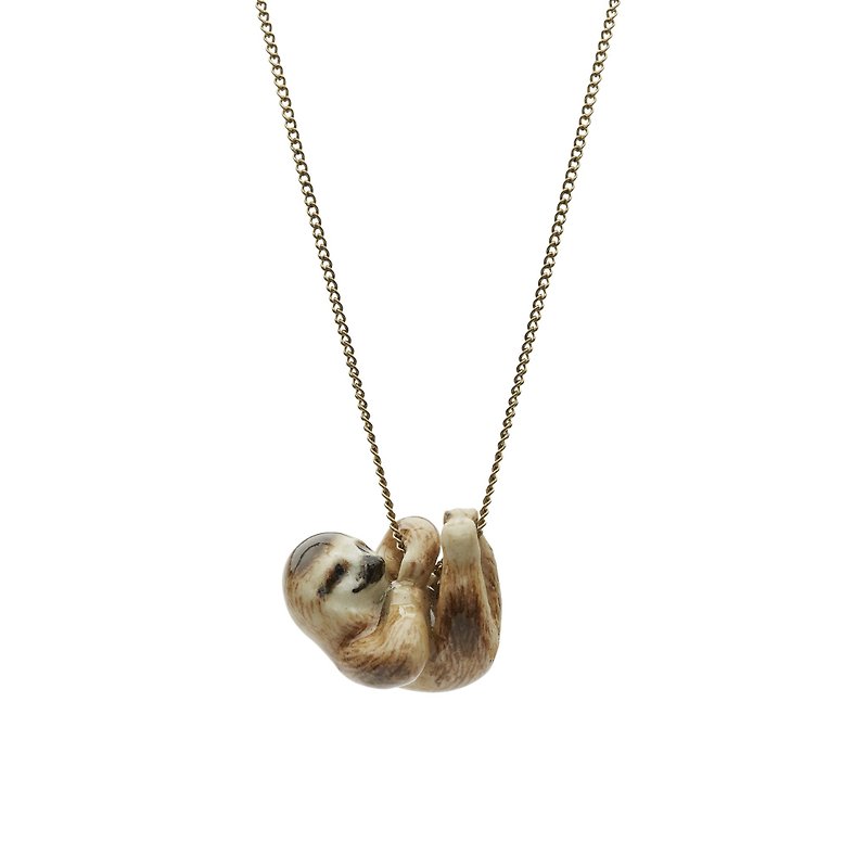 AndMary 手繪瓷項鍊-樹懶 禮盒裝 Tiny Hanging Sloth Necklace - 項鍊 - 瓷 咖啡色