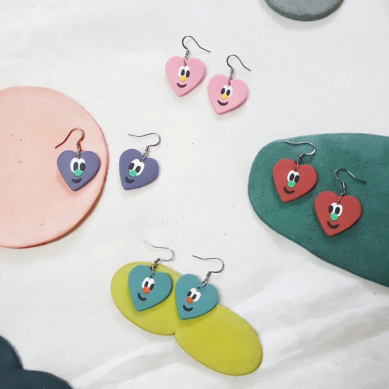 ㄎ ㄧ ㄤ series earrings-small cute expression love (welcome inquiries ~ Clip-On can be changed) - Earrings & Clip-ons - Clay Multicolor
