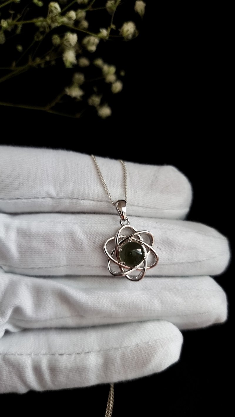 Moldavite atom pendant - 項鍊 - 銀 