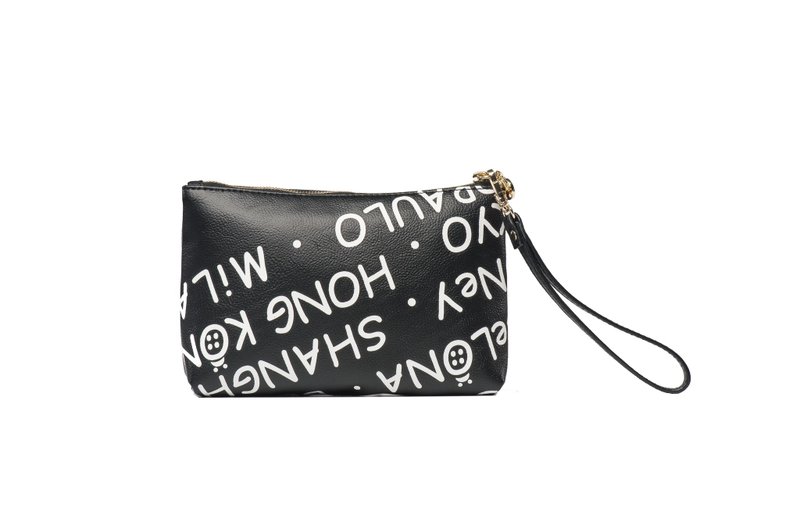 Mesheen Mishin deep black text printing simple hand-held coin purse - Coin Purses - Polyester Black