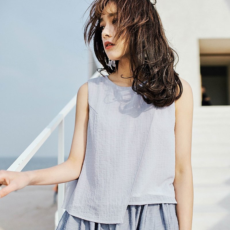 Annie Chen 2017 Miss Xia Zhuang new decoration sleeveless shirt back - Women's T-Shirts - Cotton & Hemp Gray