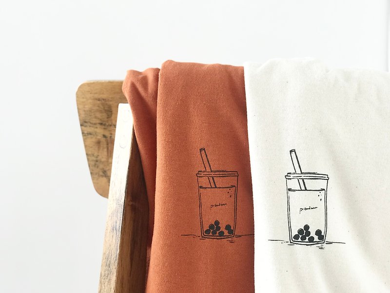 Tapioca milk tea / long sleeve T-shirt / autumn orange - Women's Tops - Cotton & Hemp Orange