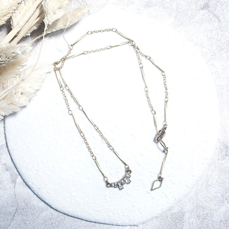 ♦ ViiArt ♦ Times ♦ Elegant Simple Zircon Brass Necklace Chainbone Chain Customized Gift - สร้อยคอทรง Collar - โลหะ สีทอง