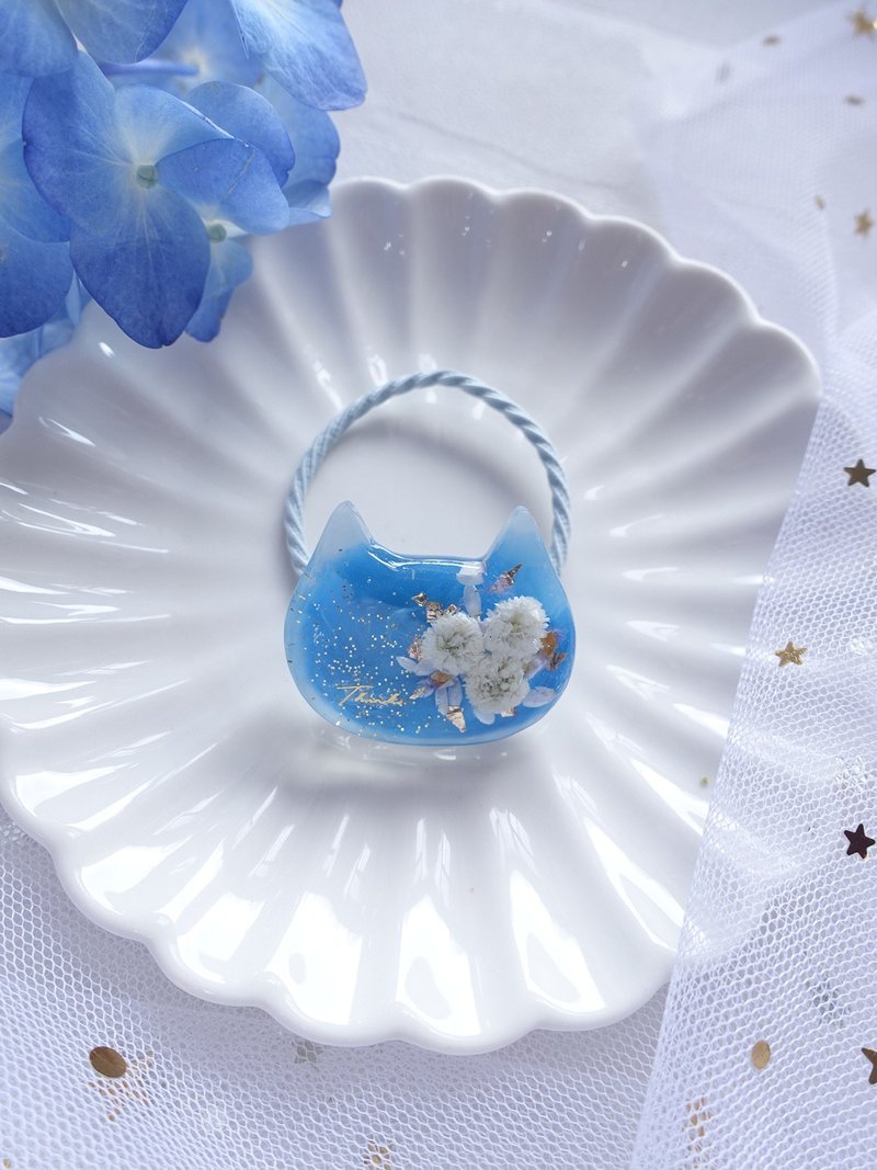 原創手工 貓貓 meow 藍色 髮圈  橡筋 Resin hair accessory - 髮夾/髮圈 - 其他材質 