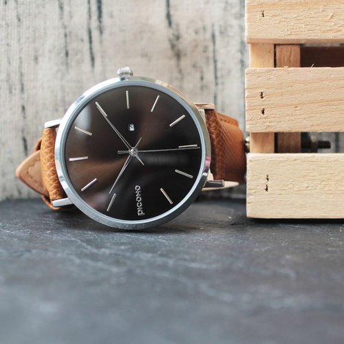 Cosmos collection brown metal dial leather strap watch / CO-9302