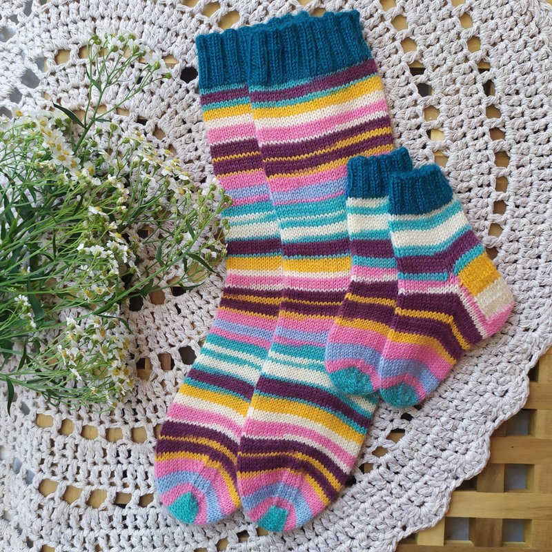 Set of handmade knitted socks - ถุงเท้า - ขนแกะ หลากหลายสี