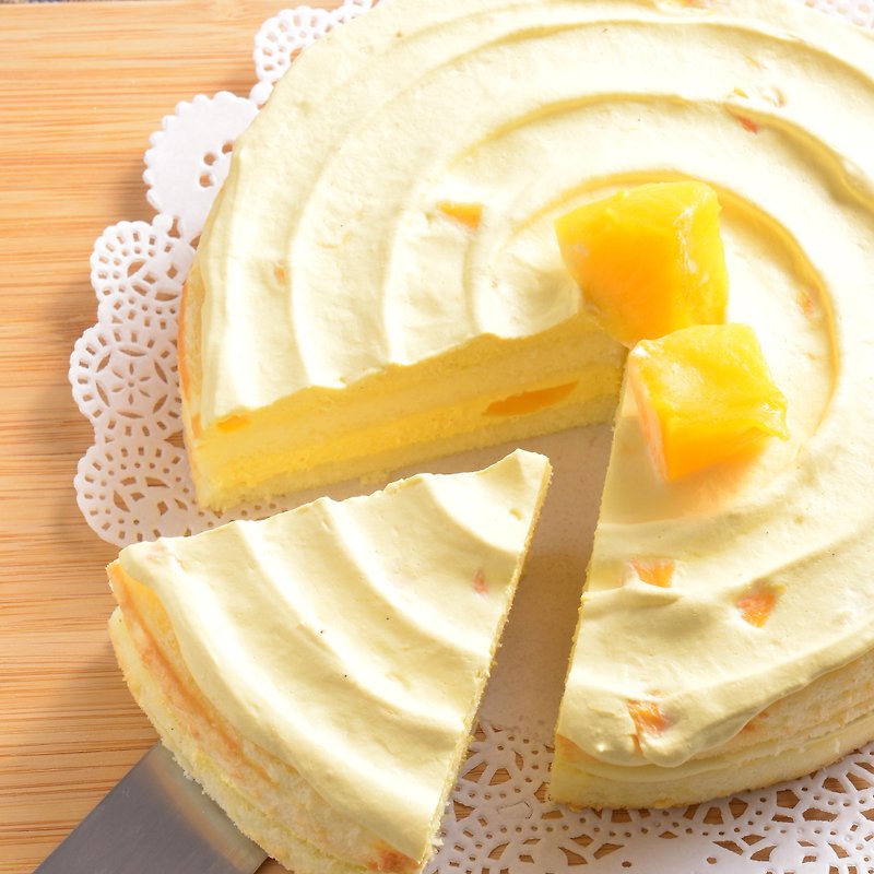 ★ Aposo Aibo Suo. Gold Mango record 6 inch cake, sweet mango aroma pressing, people can not help watering - เค้กและของหวาน - อาหารสด สีเหลือง