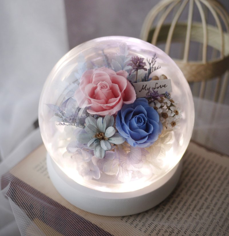 MyLove不凋花玻璃罩盅 夜燈 新婚 情人節 生日 新居 (手寫字可改) - 乾燥花/永生花 - 植物．花 粉紅色