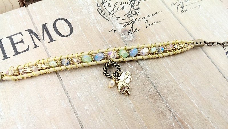 § HUKUROU § Genuine copper beads / crystal braided bracelet (mushroom small cloud) - สร้อยข้อมือ - วัสดุอื่นๆ 