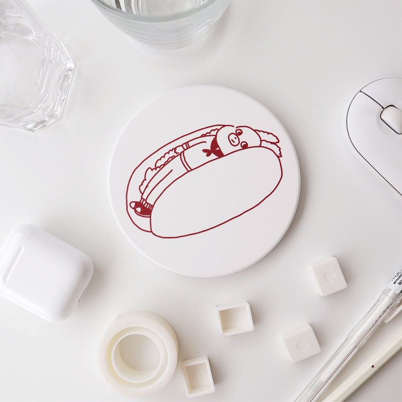 兔子熱狗堡陶瓷吸水杯墊 - 杯墊 - 陶 紅色