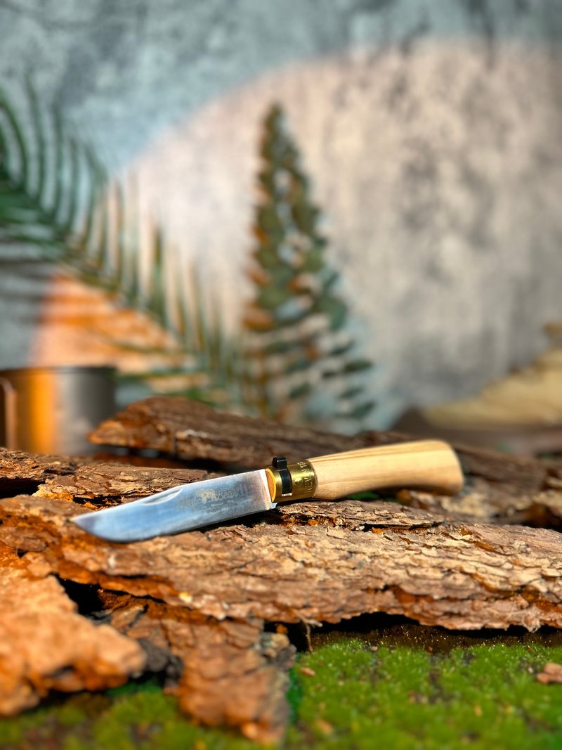 Antonini Old Bear Italian Olive Folding Knife with Olive Wood Handle - ชุดเดินป่า - สแตนเลส สีกากี