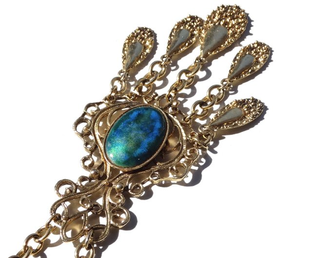 ☆70s Vintage gold tone gothic design blue cloisonne ware necklace -  ofertatotal.net