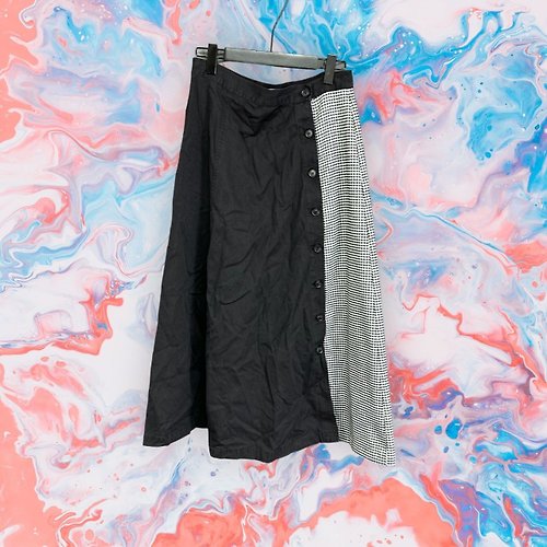 蘿綺莉蕾芭索 二手 T-PARTS 黑白 格紋 棉質 排釦 A字型 中低腰 31 長裙 G108