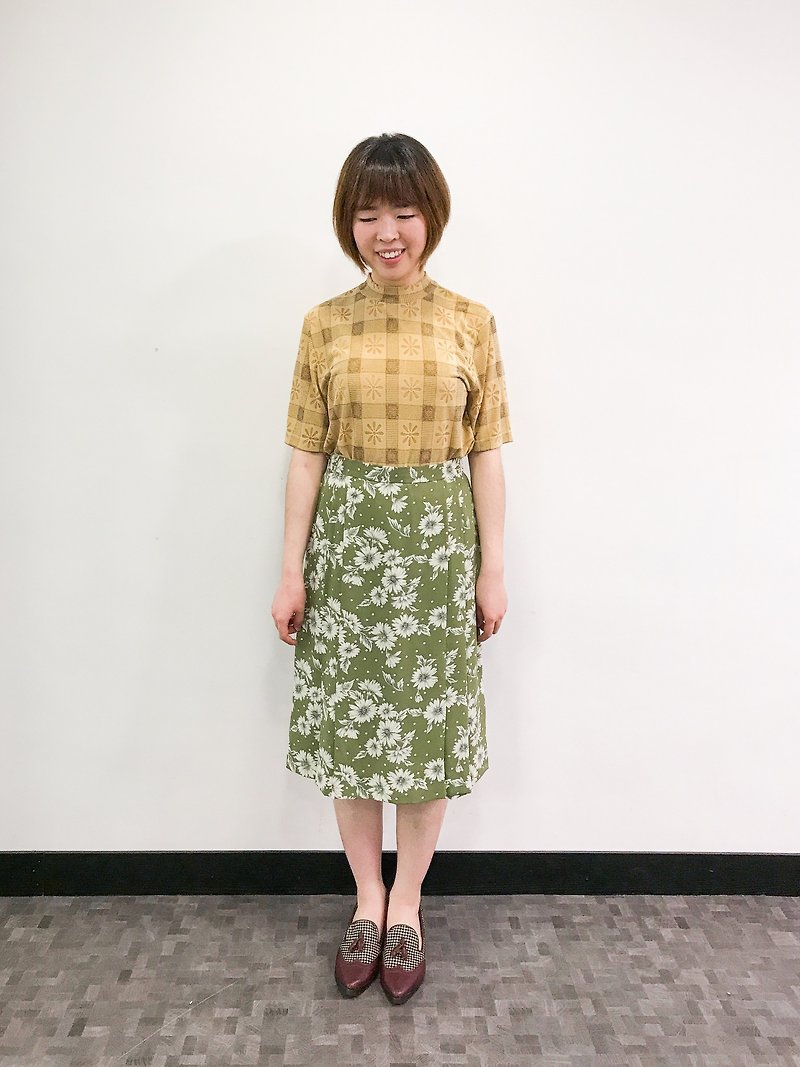 …｛DOTTORI :: BOTTOM｝Lawn Green Floral Skirt - กระโปรง - เส้นใยสังเคราะห์ สีทอง