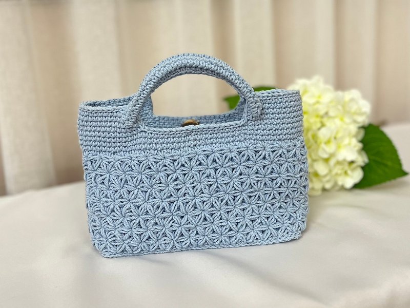 Icy Blue Jasmine Mini Tote Bag, Crochet handicraft - Handbags & Totes - Cotton & Hemp Blue