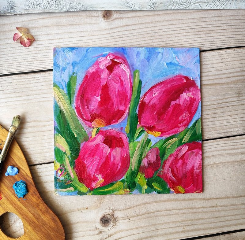 Tulip Original Art Floral Oil Artwork Texas Original Art Tulip Floral Art - Posters - Other Materials Multicolor