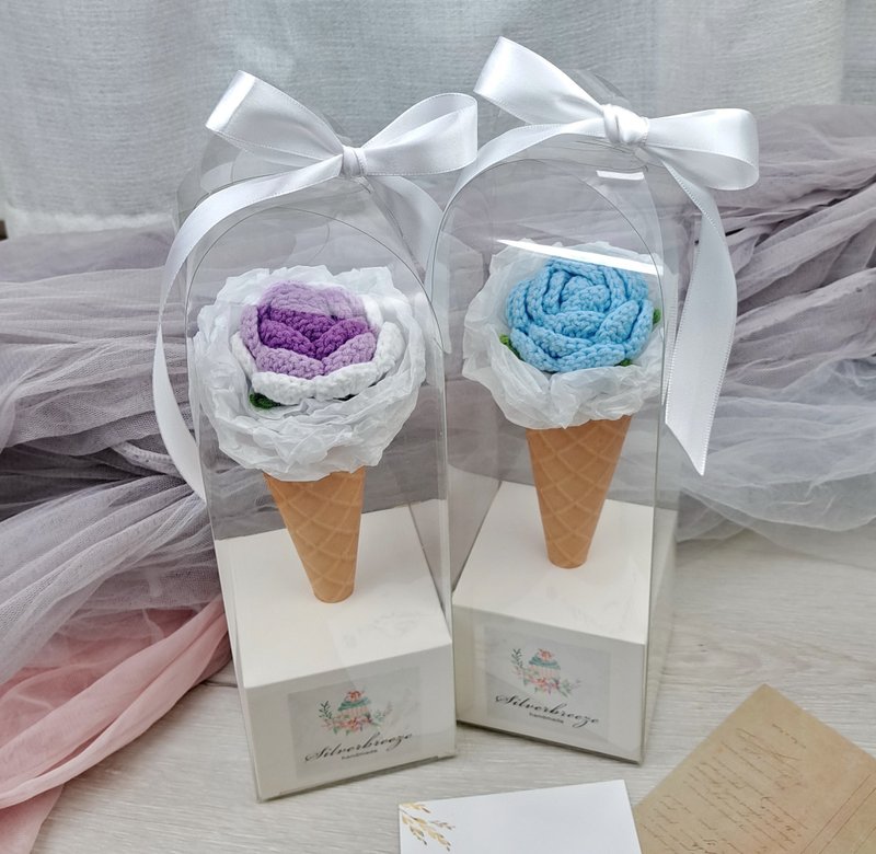 手鉤雪糕玫瑰花盒 手織花 生日禮物 花束 情人節 母親節 CR034 - 擺飾/家飾品 - 聚酯纖維 粉紅色