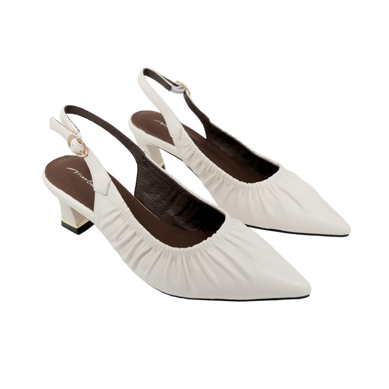 Sheepskin wrinkled hollow heels-frost white-Emma Woodhouse 2024S2 - High Heels - Genuine Leather White