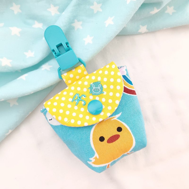 Yellow chick - 3 colors available. Pacifier storage bag/ pacifier chain (name can be embroidered) - Baby Bottles & Pacifiers - Cotton & Hemp Green