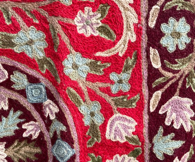 インディアン カシミア手刺繍ウール スモール ラグ 91x60