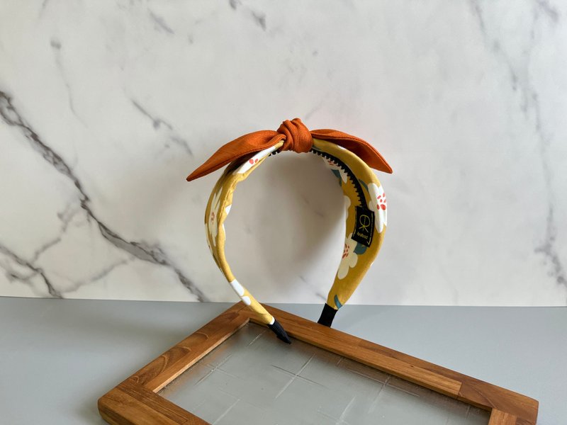 Single knot hairband/Flower path-orange - ที่คาดผม - ผ้าฝ้าย/ผ้าลินิน สีส้ม