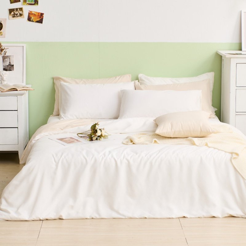 Bed bag quilt set-single/double/large/soft cotton/elegant white bed bag+milk white quilt cover - เครื่องนอน - วัสดุอื่นๆ ขาว