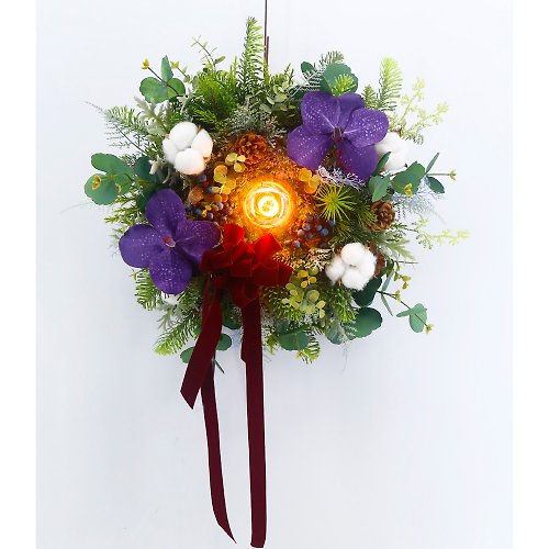 榆果傢飾 HUGO DECO 紫萬代蘭花圈燈飾|壁飾|桌燈/特級擬真植栽/佈置/派對/節慶