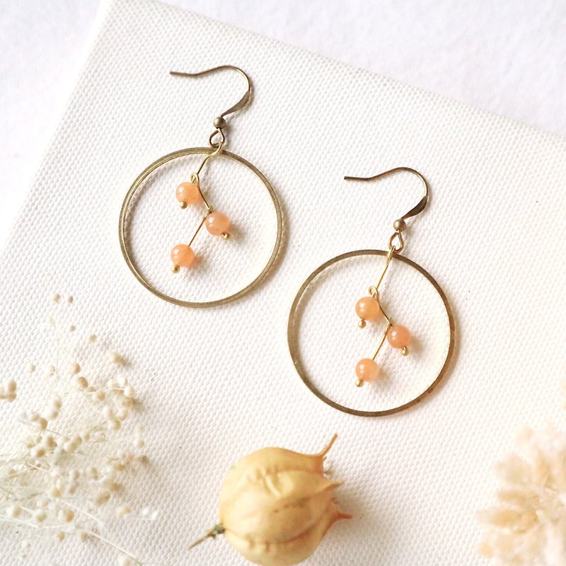 Circle small star brass series - Southland topaz can be changed - Earrings & Clip-ons - Copper & Brass Orange