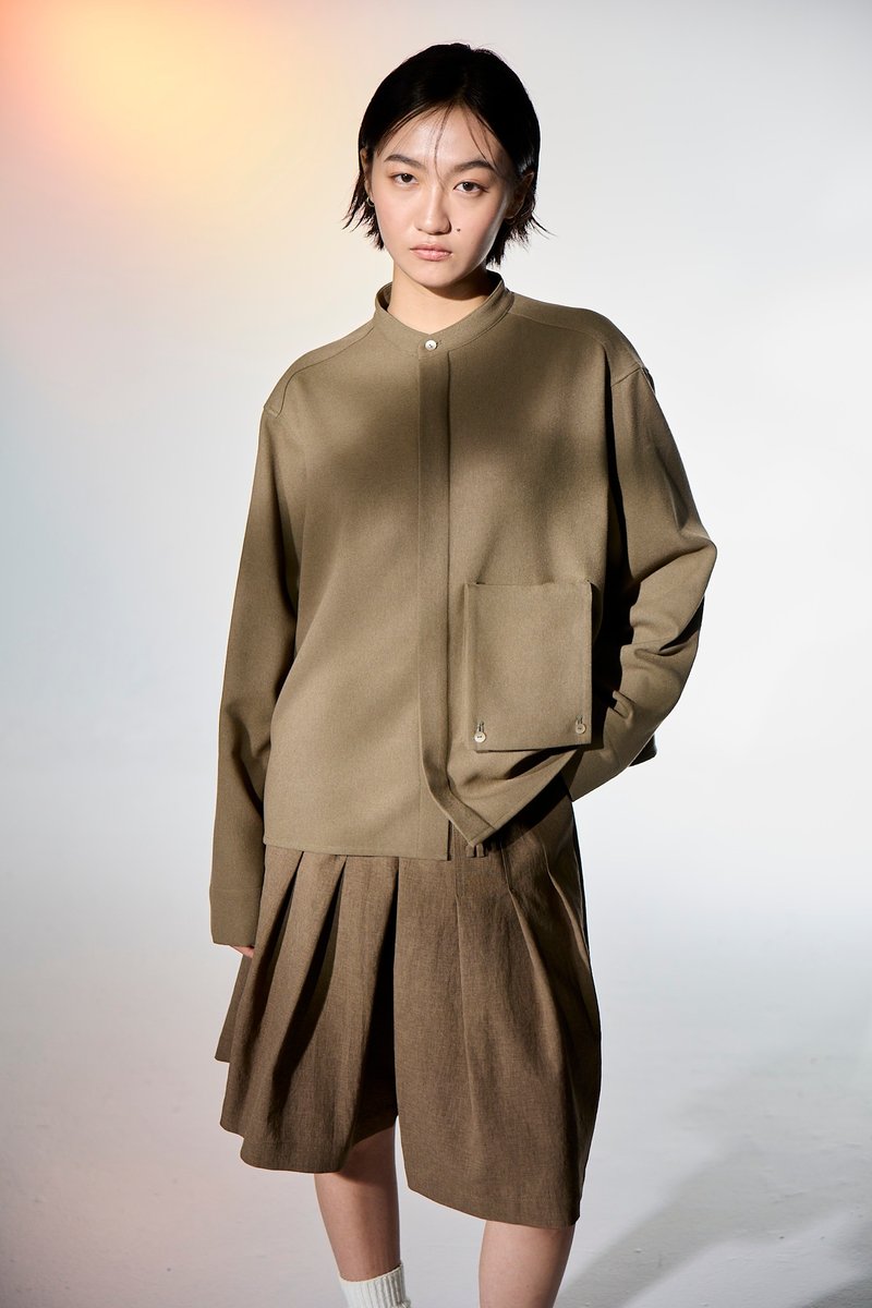 大口袋立領襯衫 - 男襯衫/休閒襯衫 - 其他材質 